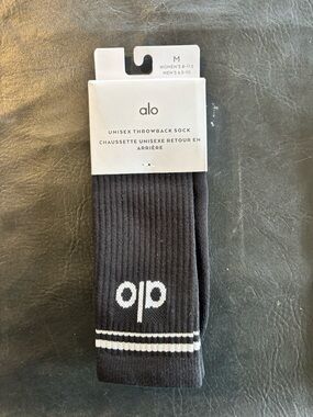 ALO Yoga Black Crew Athletic Socks with White Logo